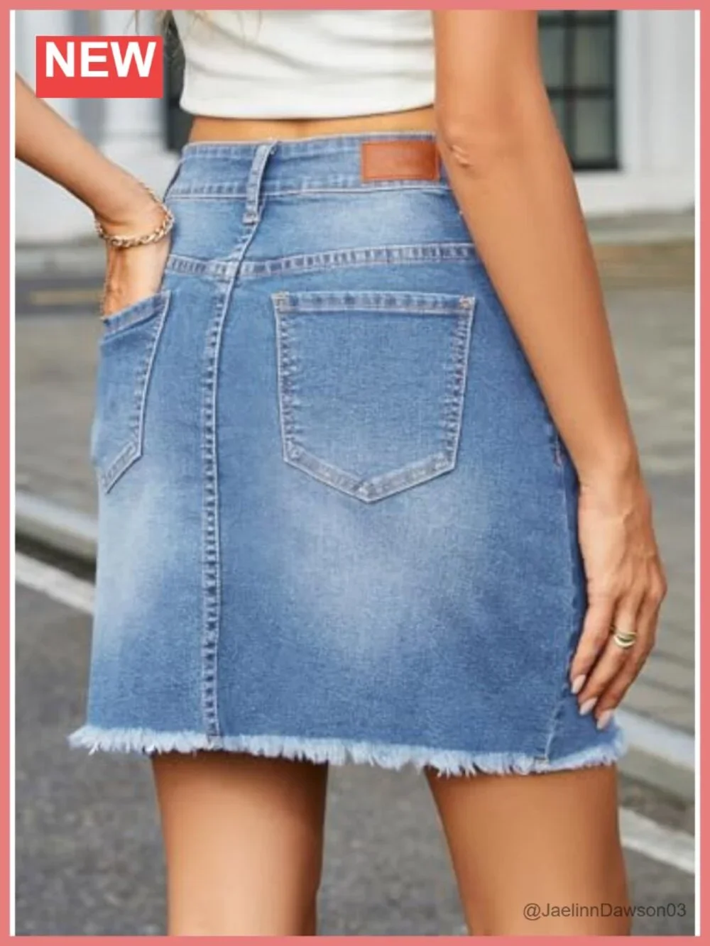 High Waist Stretch Denim Skirt with Raw Hem, Button Down, Casual Mini Skirt